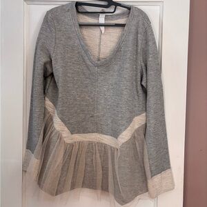 Anthropologie Gray V-Neck Sweater with Cream Accents